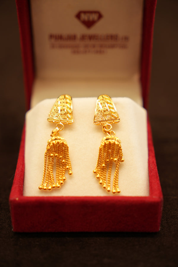 22K Gold Triangular Cone Tassel Stud Earrings