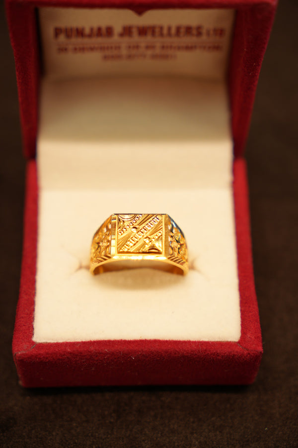 22K Gold Ornate Diagonal Signet Ring