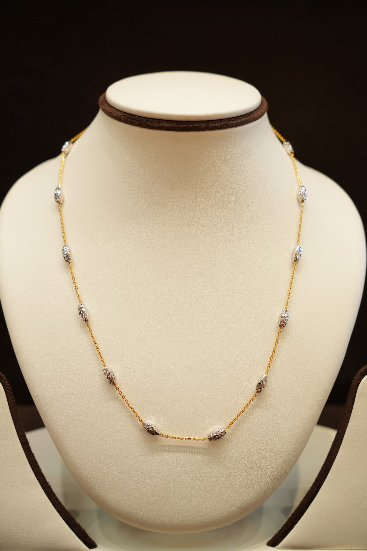 22K Gold Two-Tone Bead Station Chain