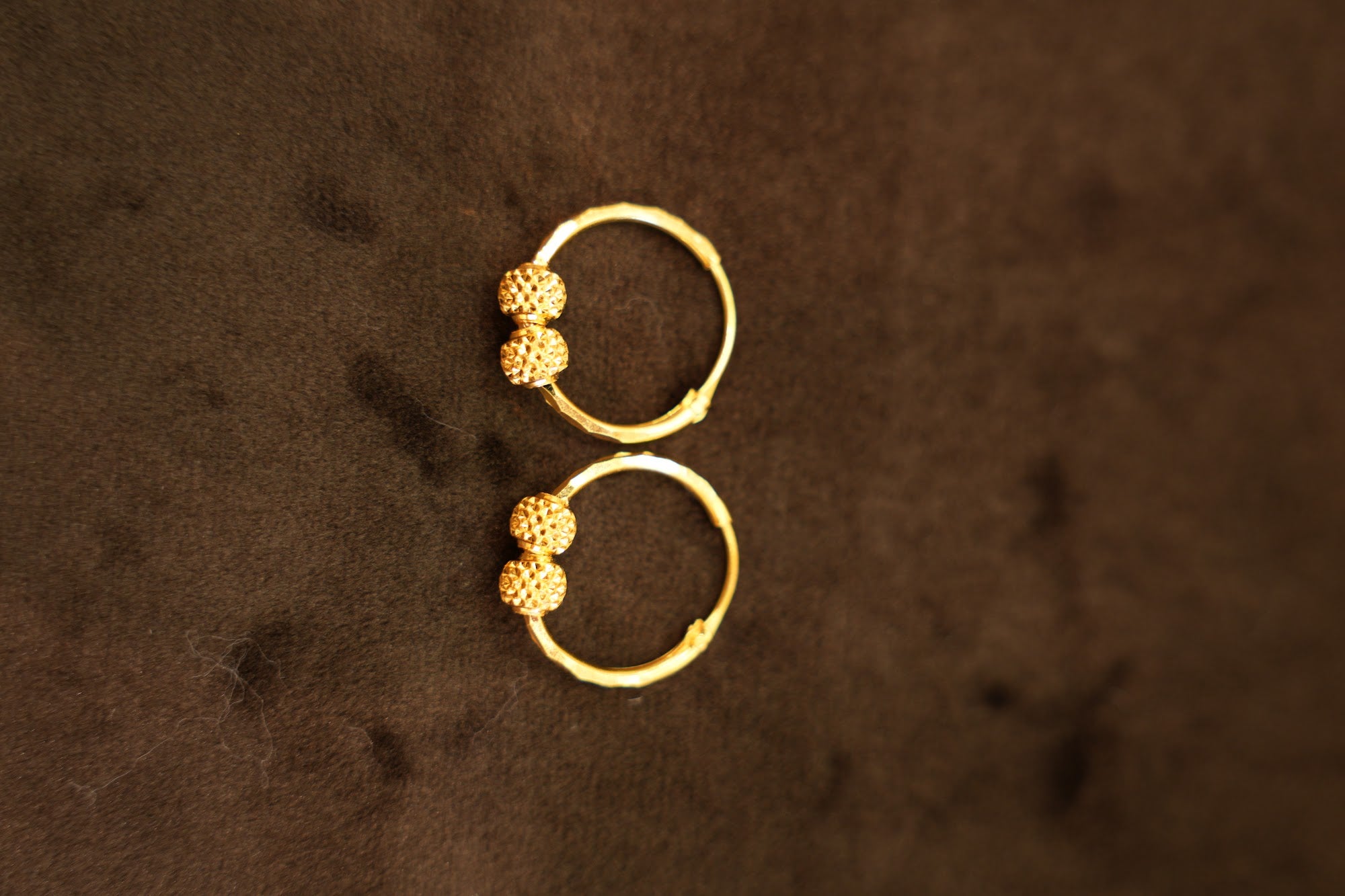 22K Gold Dual Bead Minimal Hoop Earrings