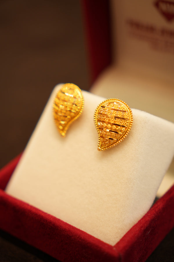 22K Gold Basket-Weave Paisley Stud Earrings
