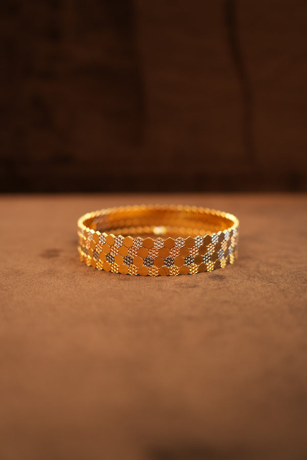 22K Gold Four-tone Hexagon Bangles