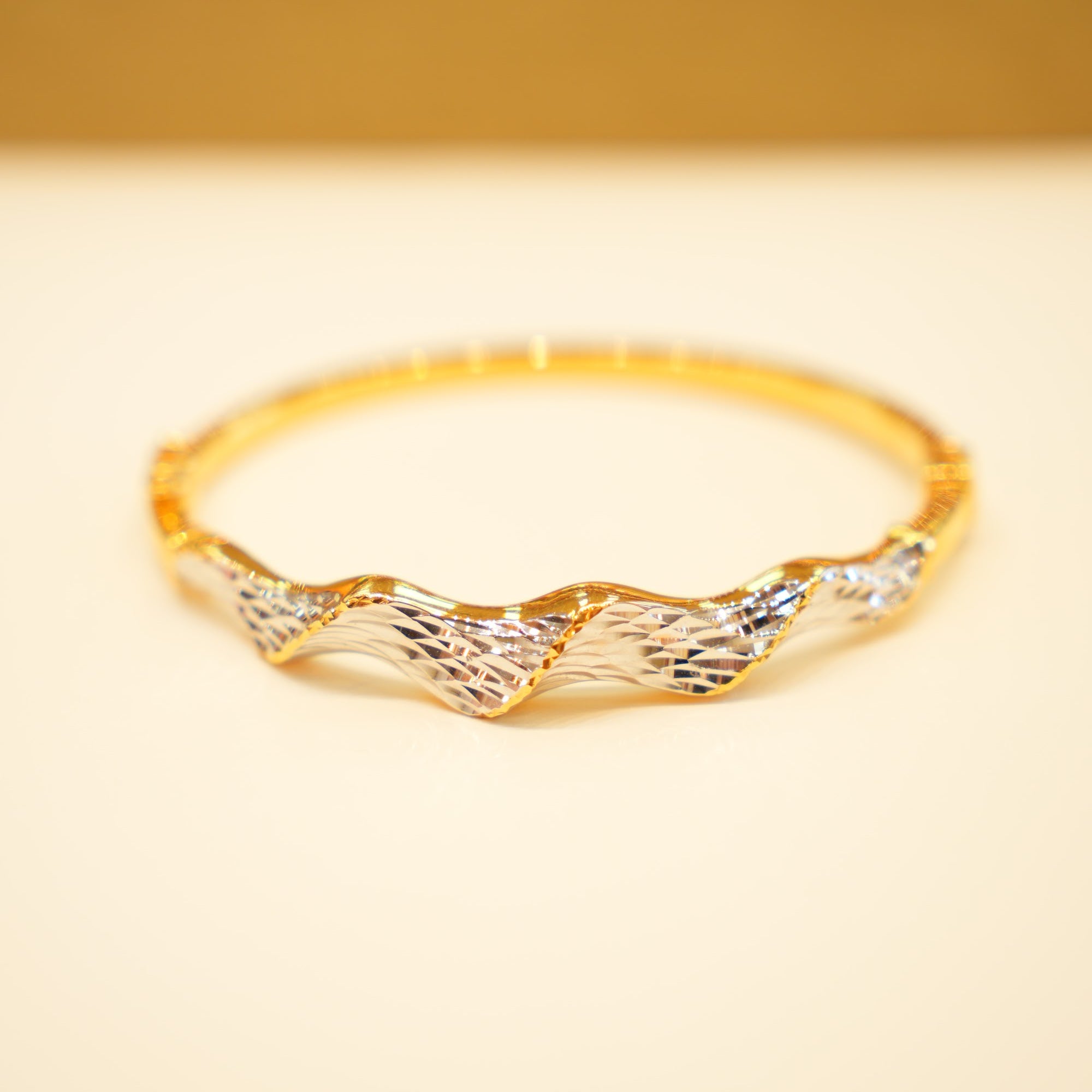 22K Gold Two-Tone Wave Bangle Bracelet