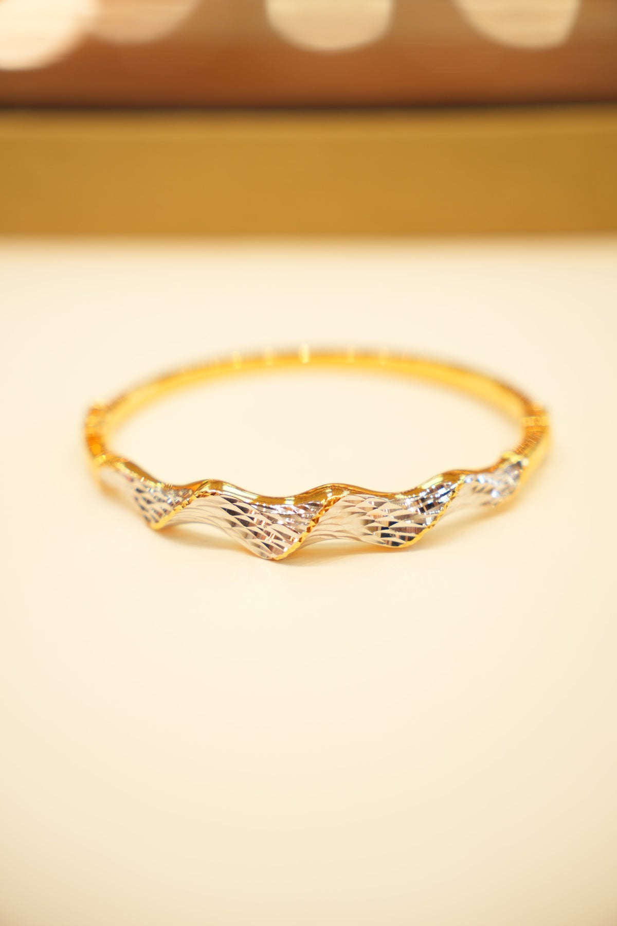22K Gold Two-Tone Wave Bangle Bracelet