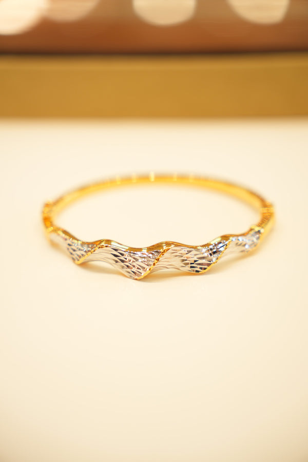 22K Gold Two-Tone Wave Bangle Bracelet
