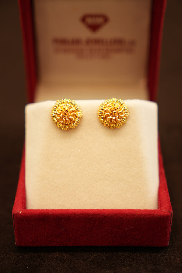 22K Gold Rosette Dome Stud Earrings