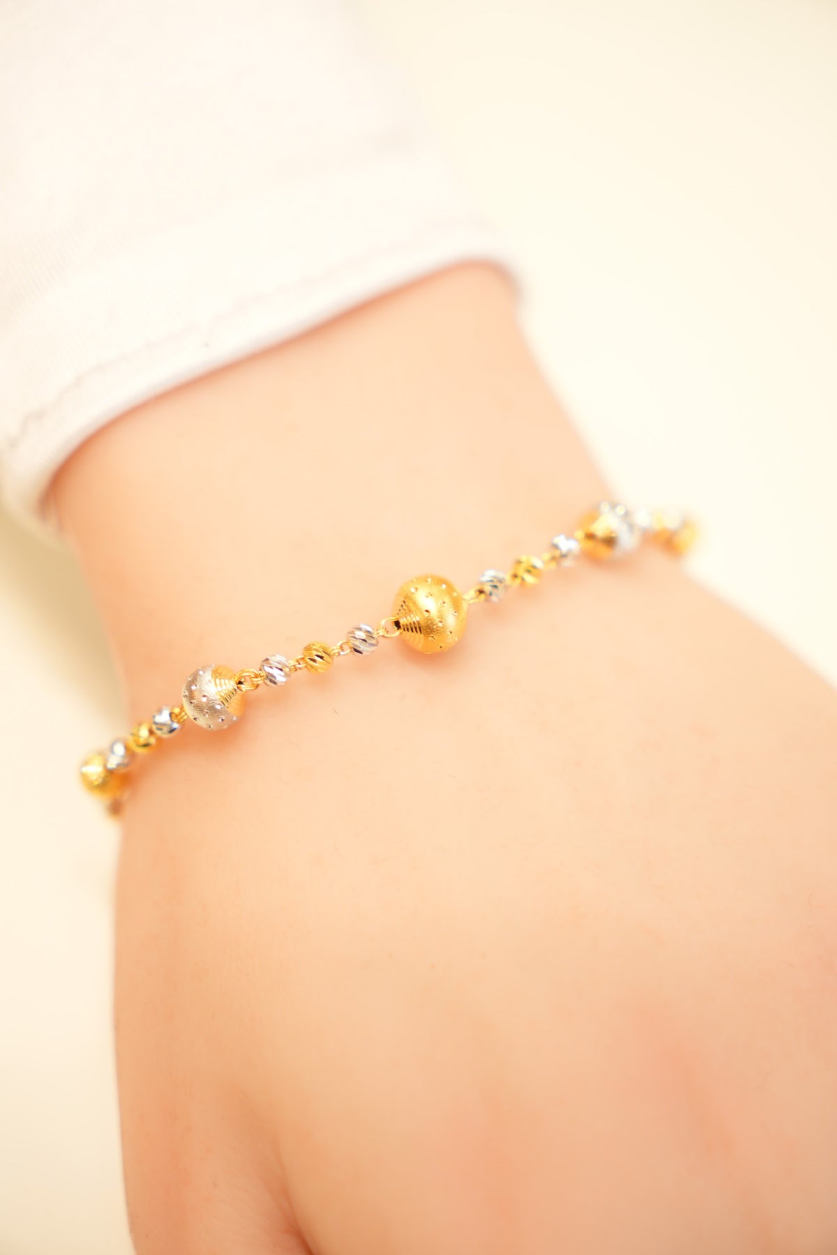 22K Gold Two-Tone Dotted Bead Bracelet