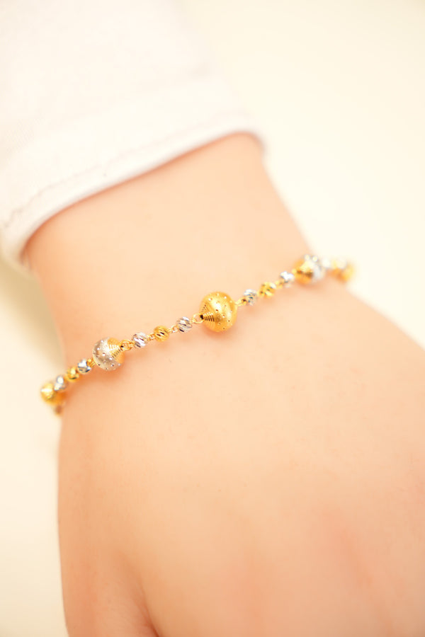 22K Gold Two-Tone Dotted Bead Bracelet