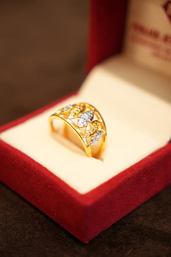 22K Gold Two-Tone Petal Dome Ring