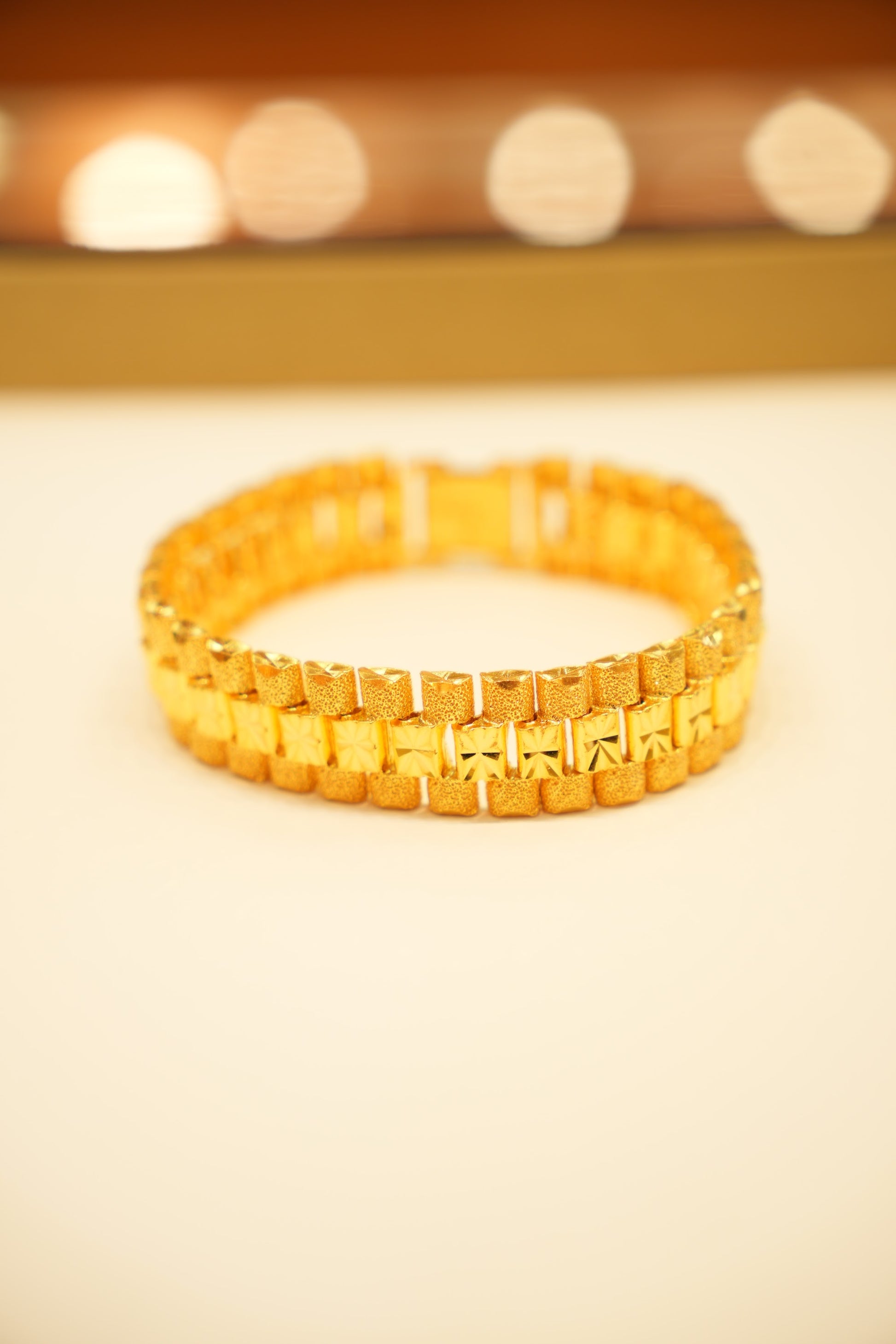 22K Gold Star-Cut Cushion Bangle Bracelet