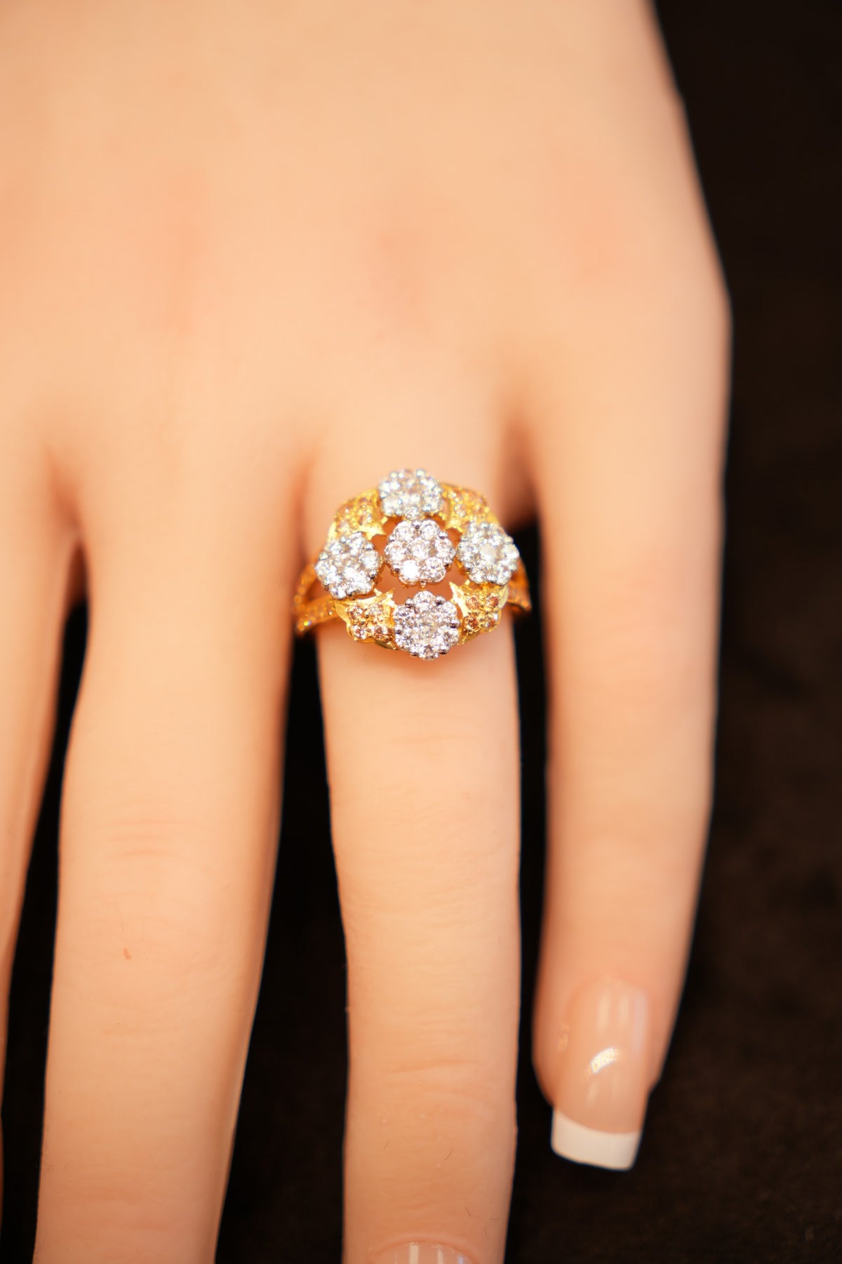 22K Gold Quad Flower Cluster Ring