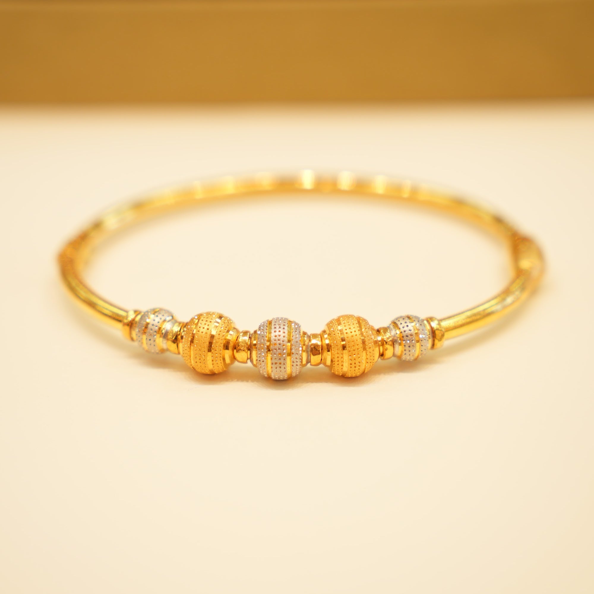 22K Gold Two-Tone Dotted Ball Bangle