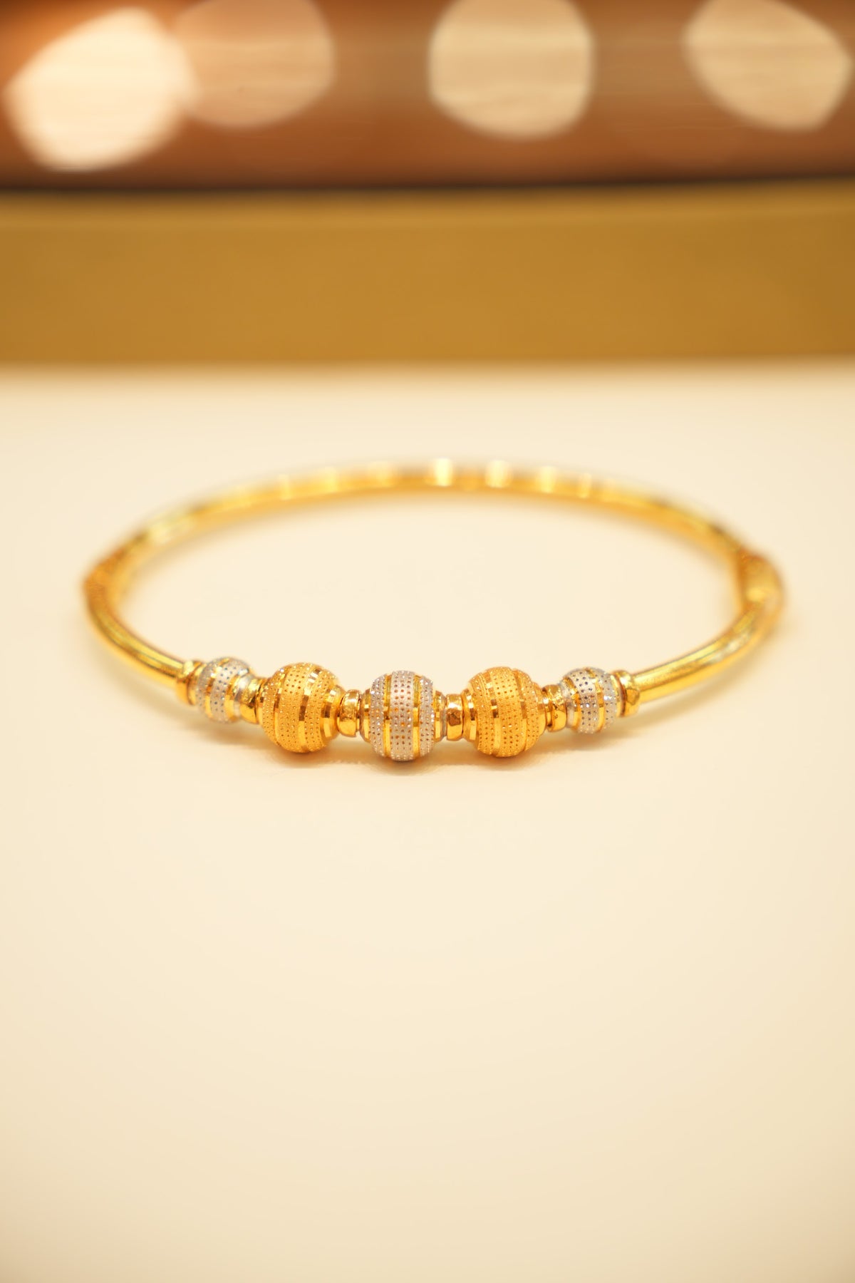 22K Gold Two-Tone Dotted Ball Bangle