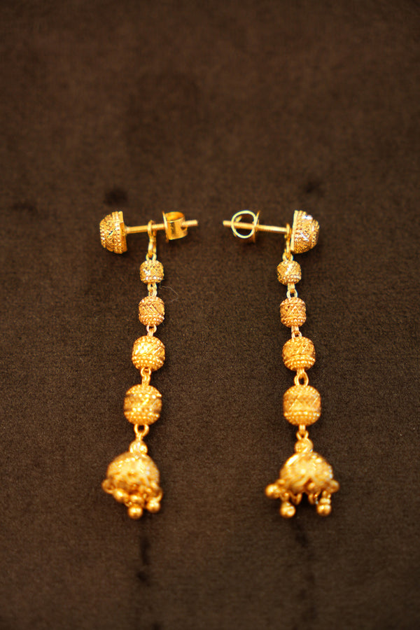 22K Gold Graduated Bead Chain Drop Stud Earrings