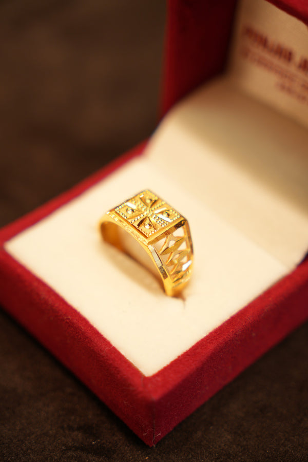 22K Gold Beaded Cross Signet Ring