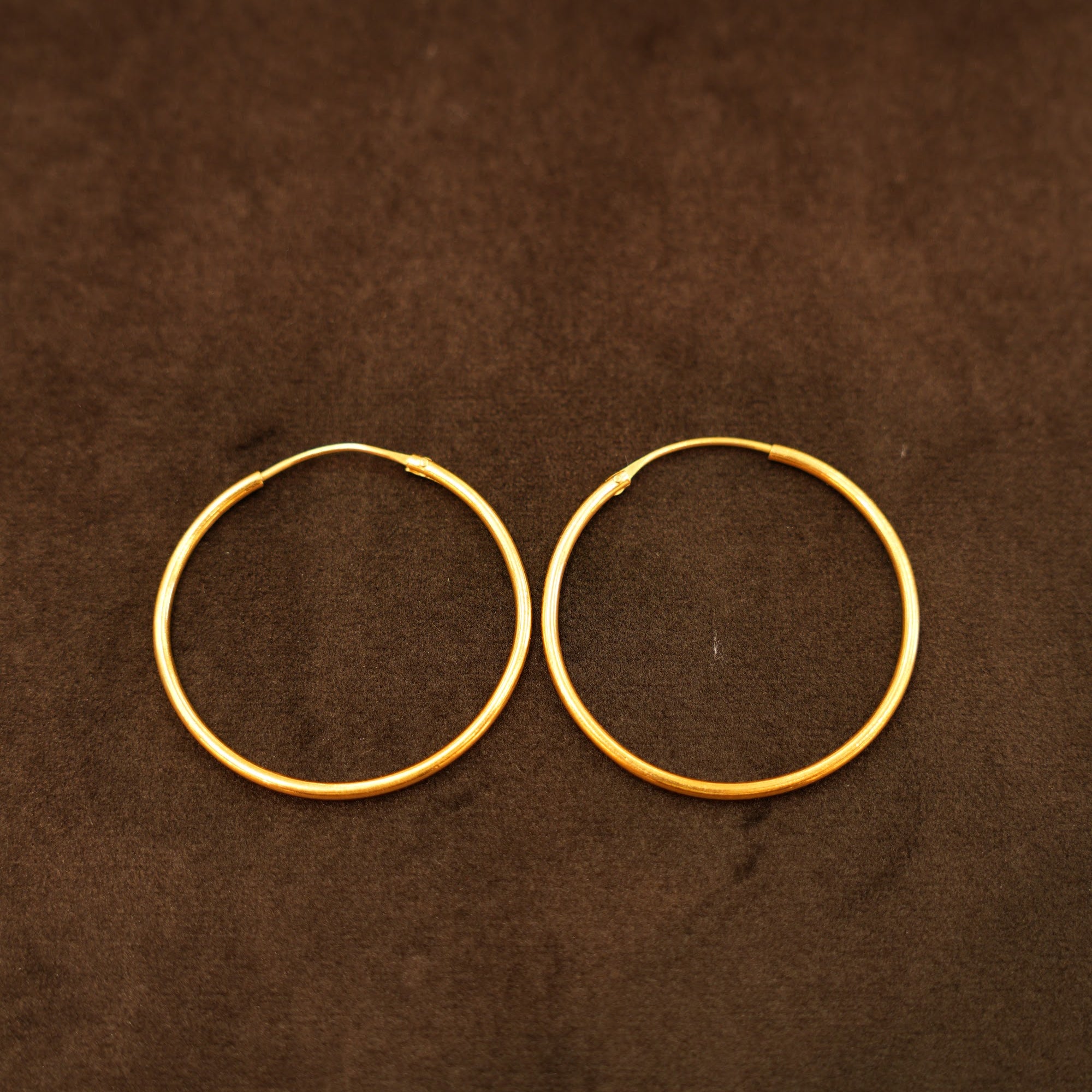 22K Gold Plain Round Hoop Earrings