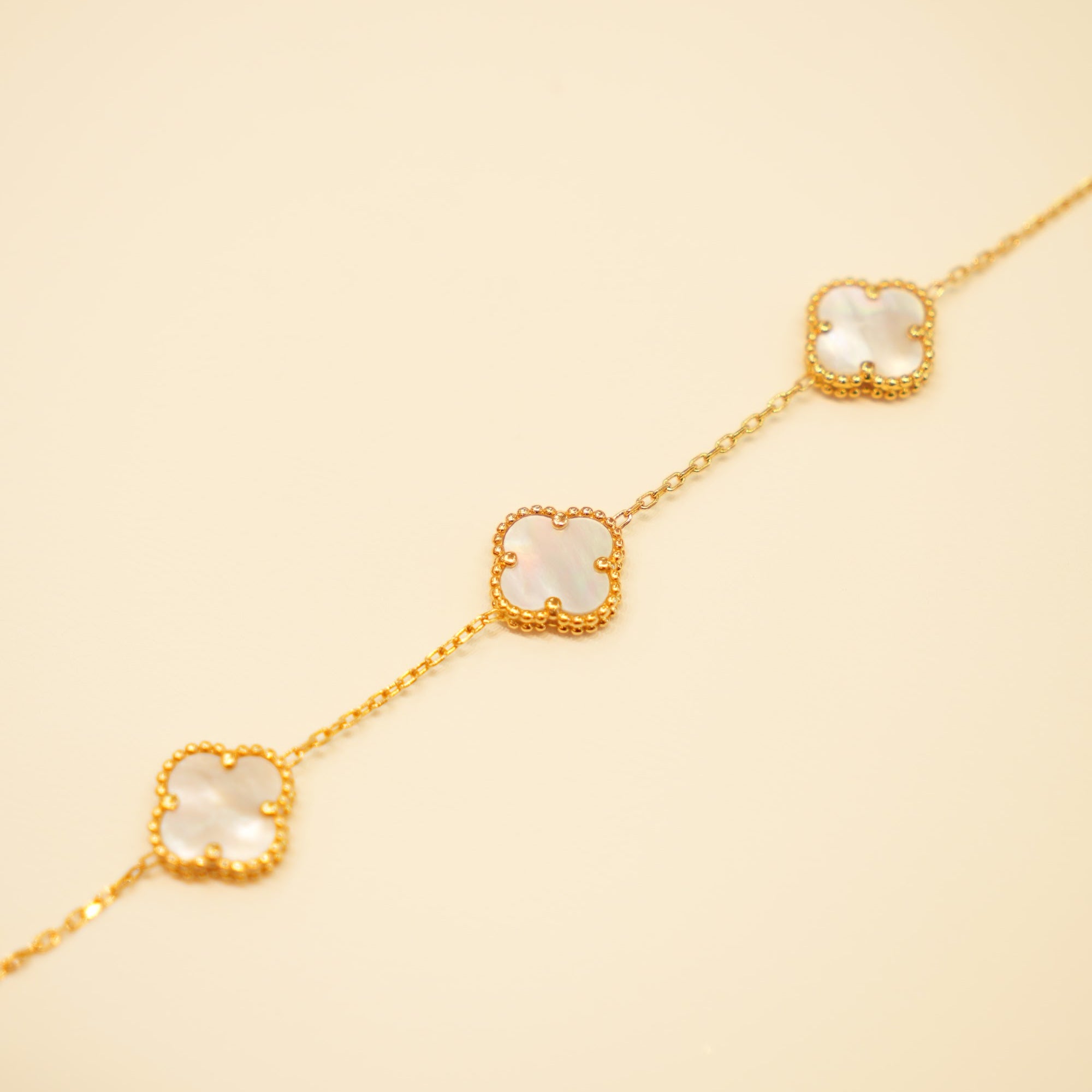 22K Gold Mother-of-Pearl Clover Bracelet