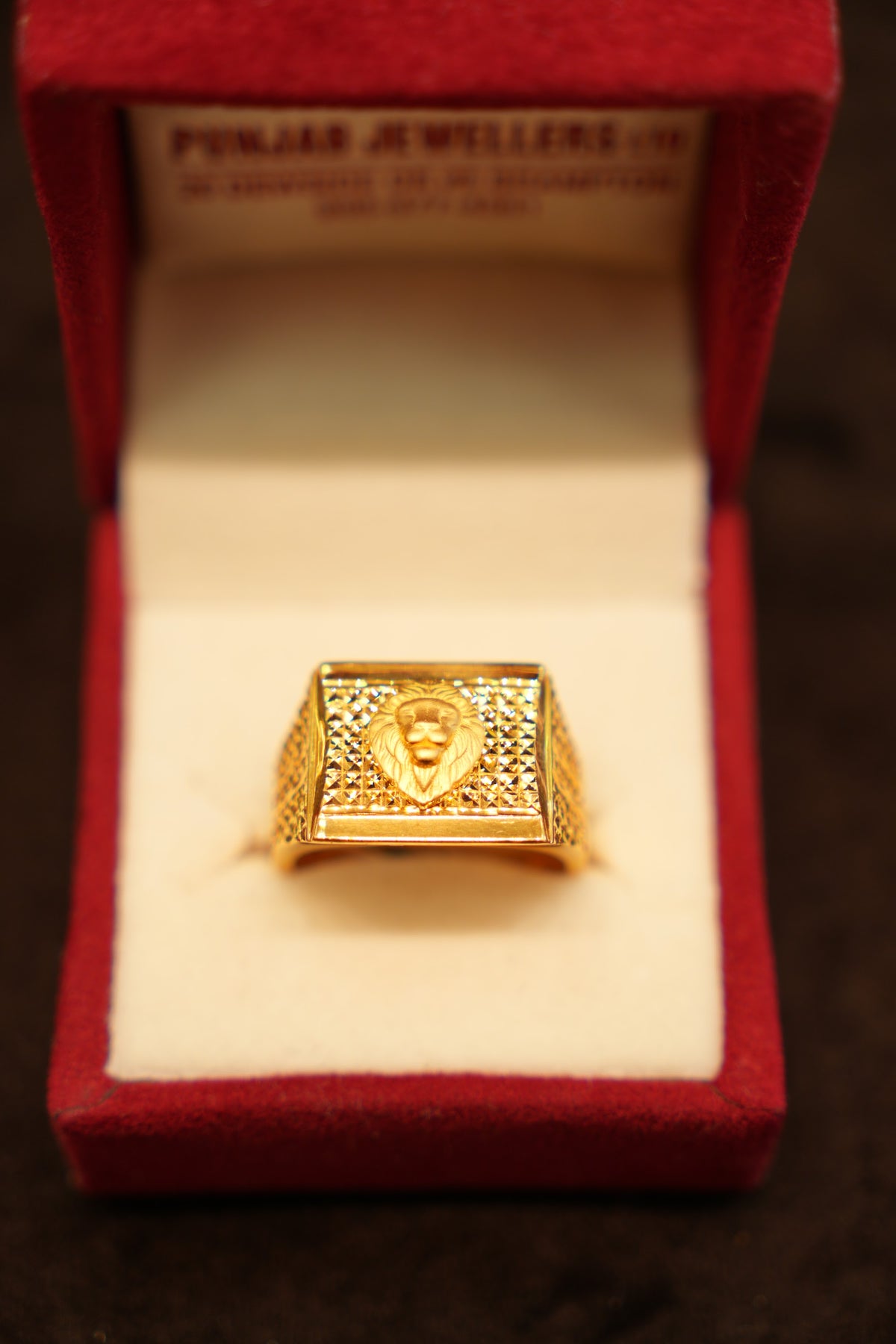 22K Gold Lion Face Signet Ring