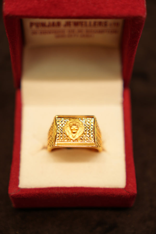 22K Gold Lion Face Signet Ring