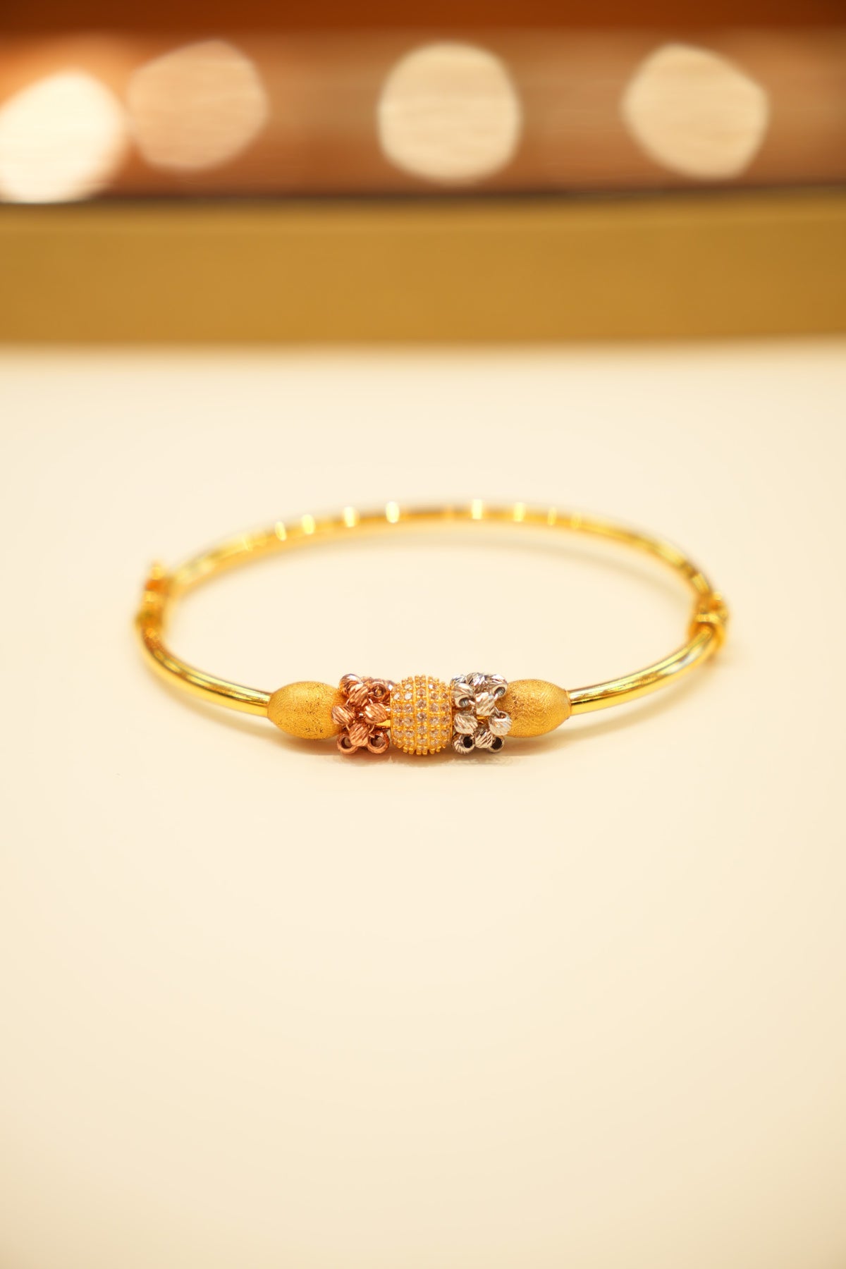 22K Gold Tri-Tone Flower Bangle Bracelet