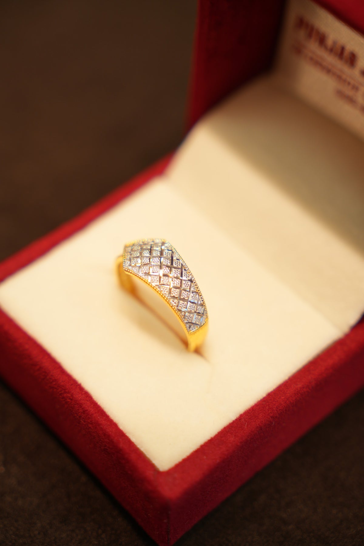 22K Gold Kite-Shaped Pavé Ring
