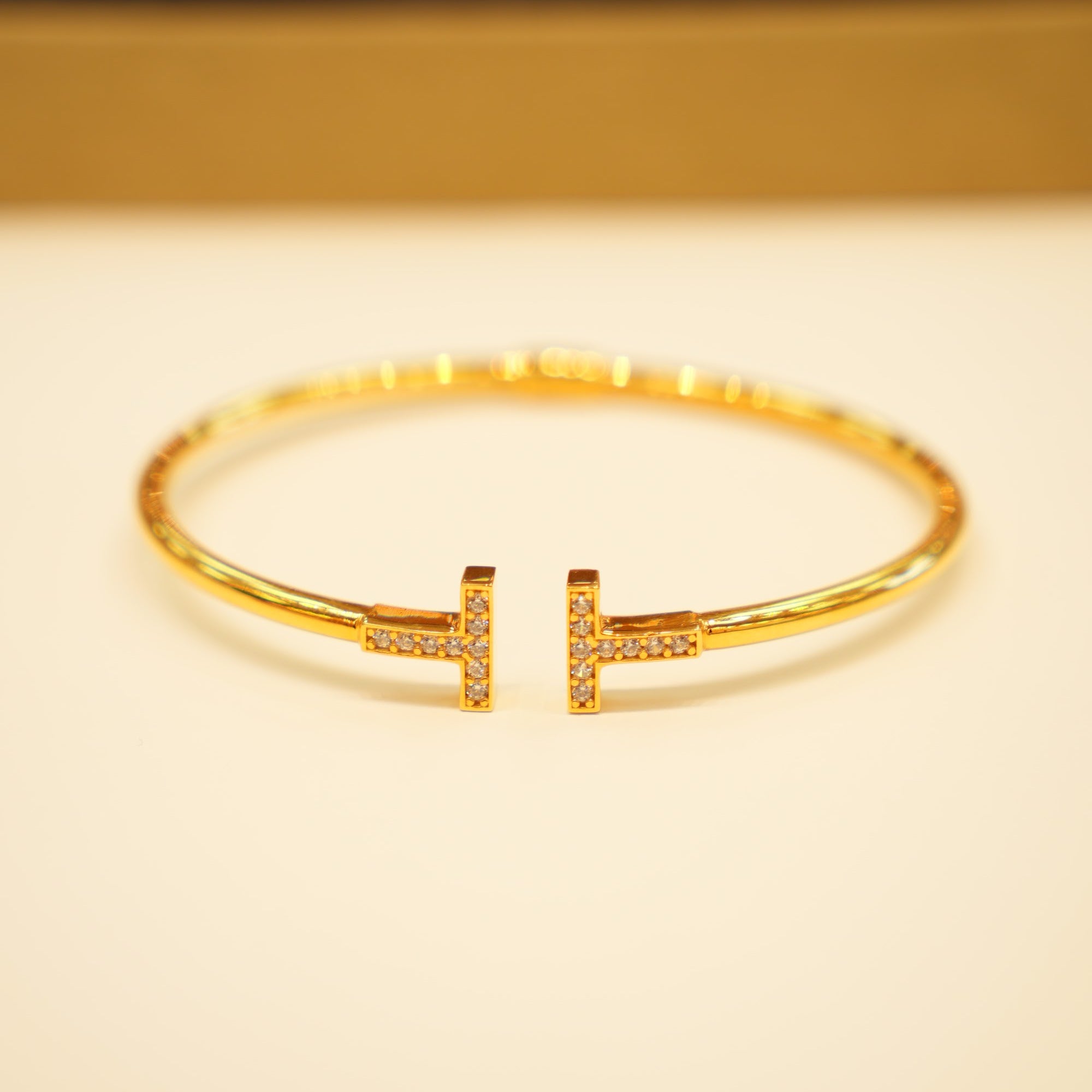 22K Gold Pavé Double-T Bangle Bracelet