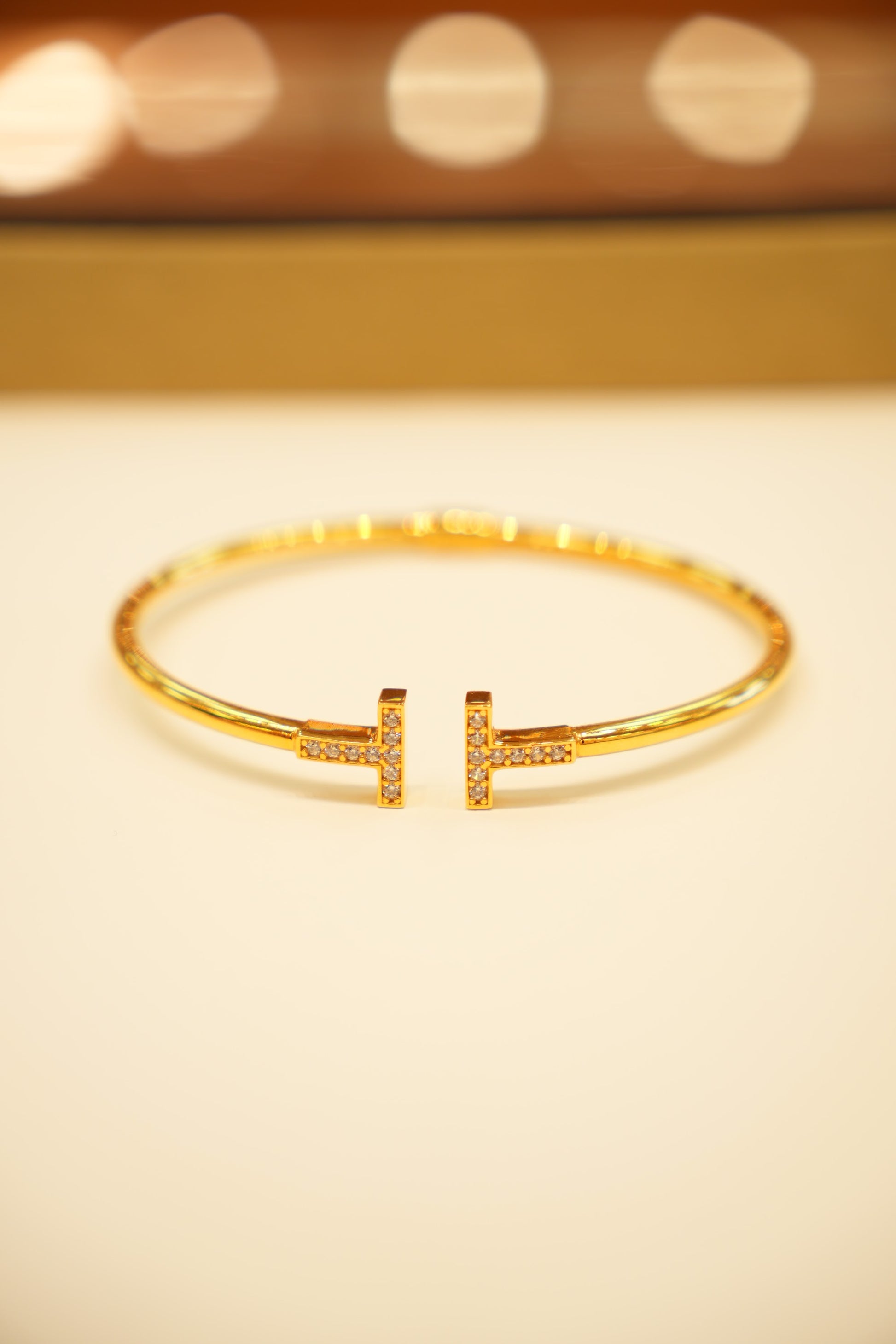 22K Gold Pavé Double-T Bangle Bracelet