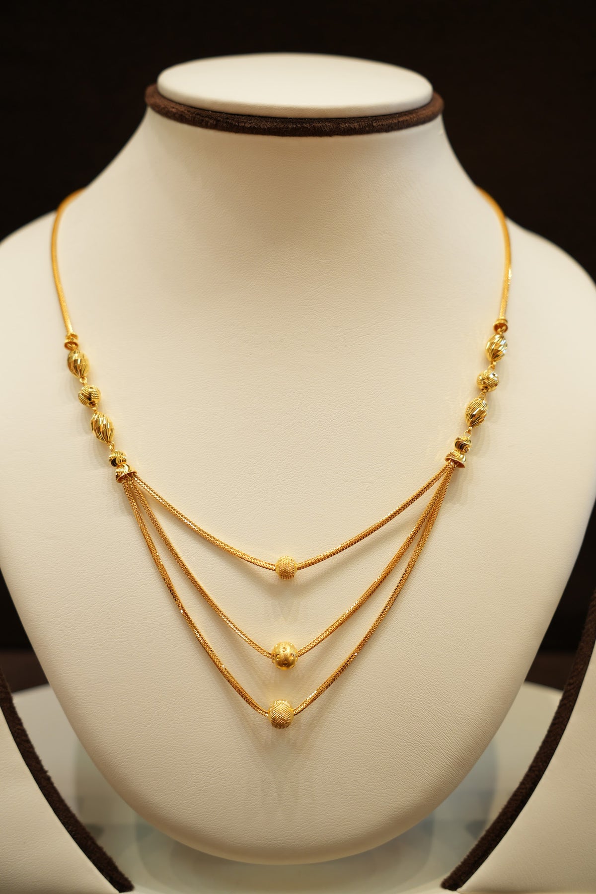 22K Gold Three-Strand Beaded Layered Chain