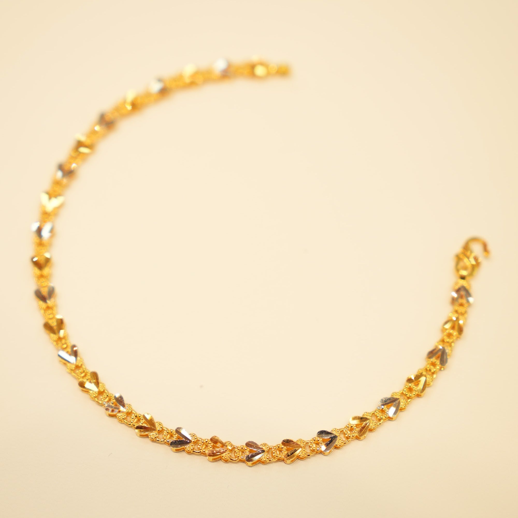 22K Gold Two-Tone Heart Link Bracelet