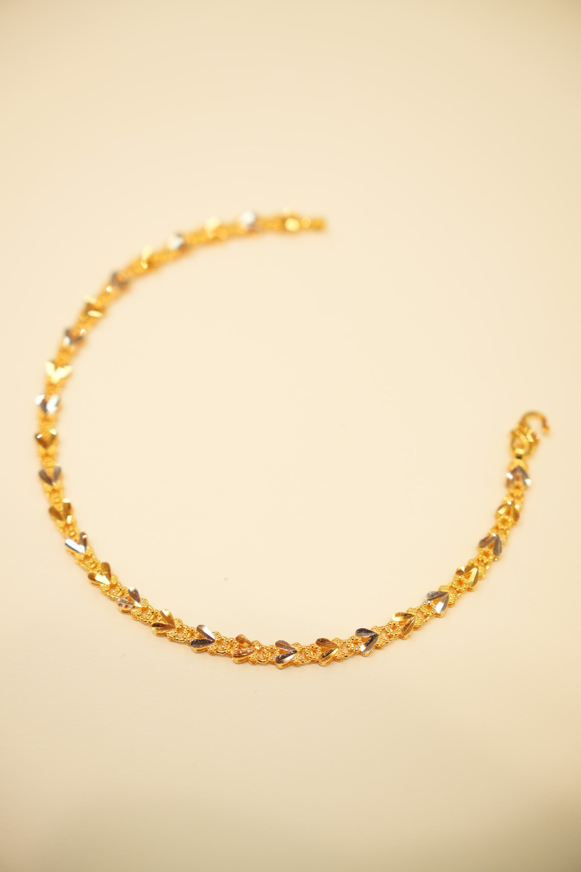 22K Gold Two-Tone Heart Link Bracelet