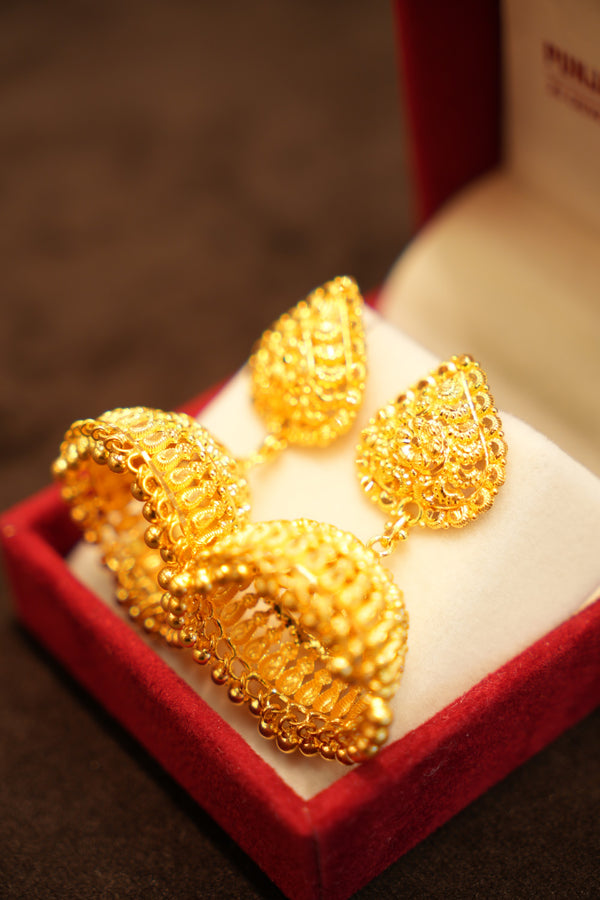 22K Gold Large Lattice Dome Stud Earrings