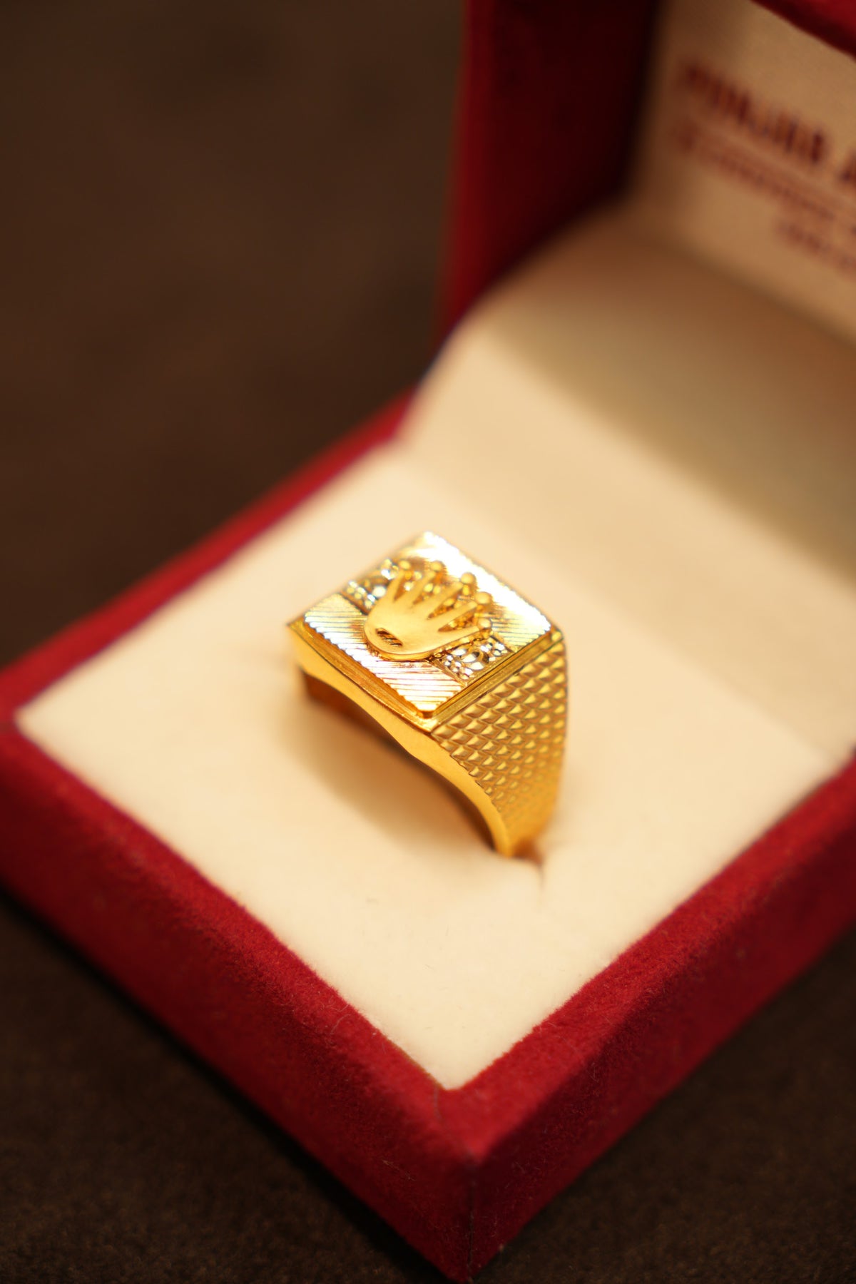 22K Gold Crown Emblem Signet Ring