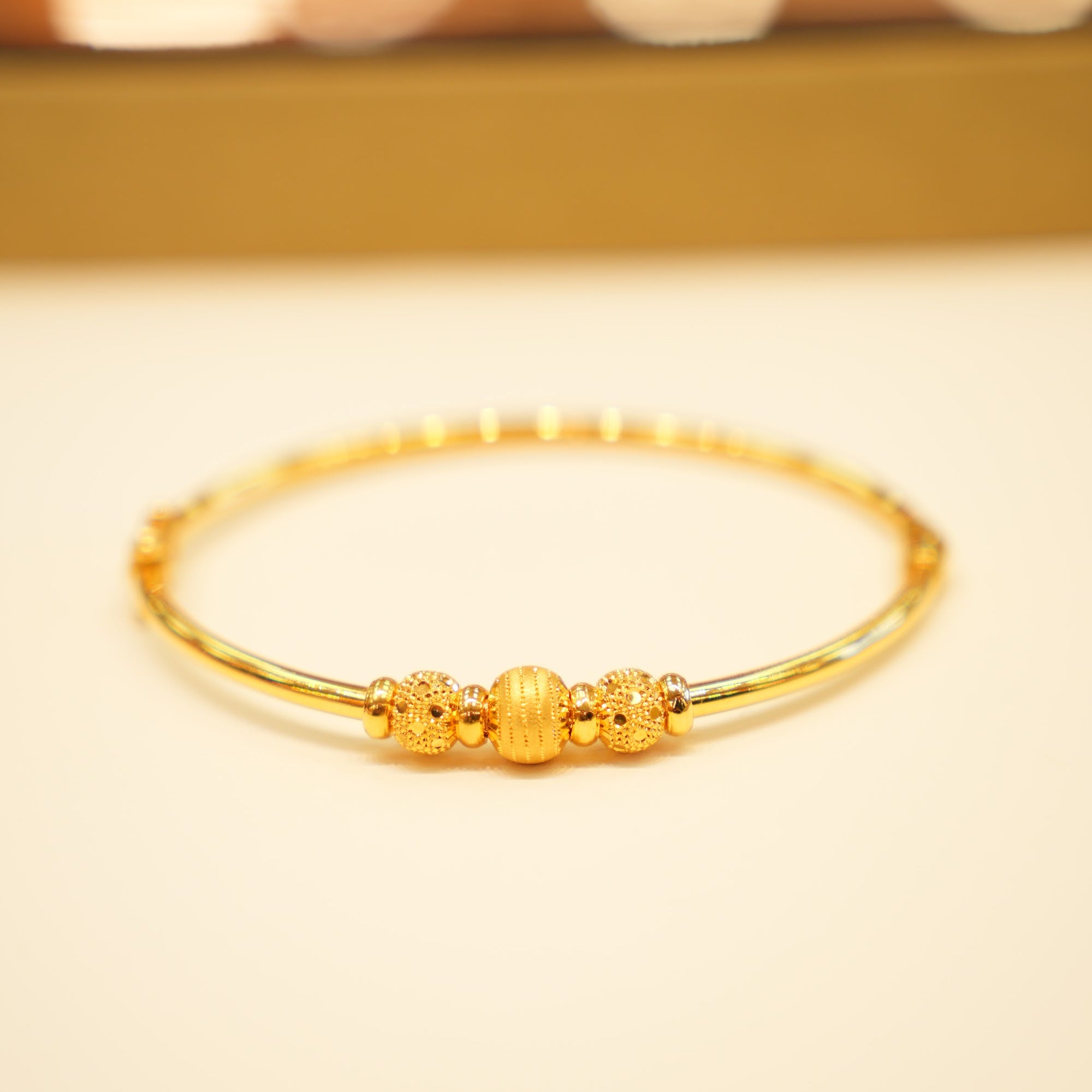 22K Gold Granulated Bead Bangle Bracelet
