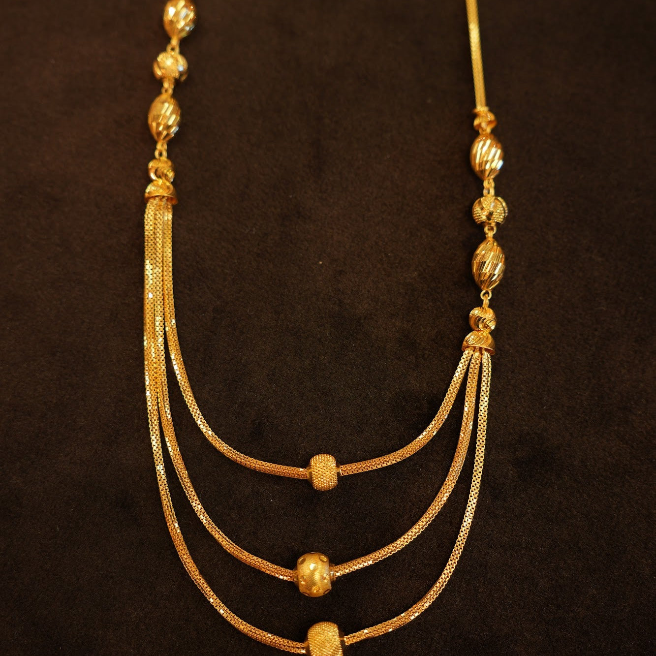 22K Gold Three-Strand Beaded Layered Chain