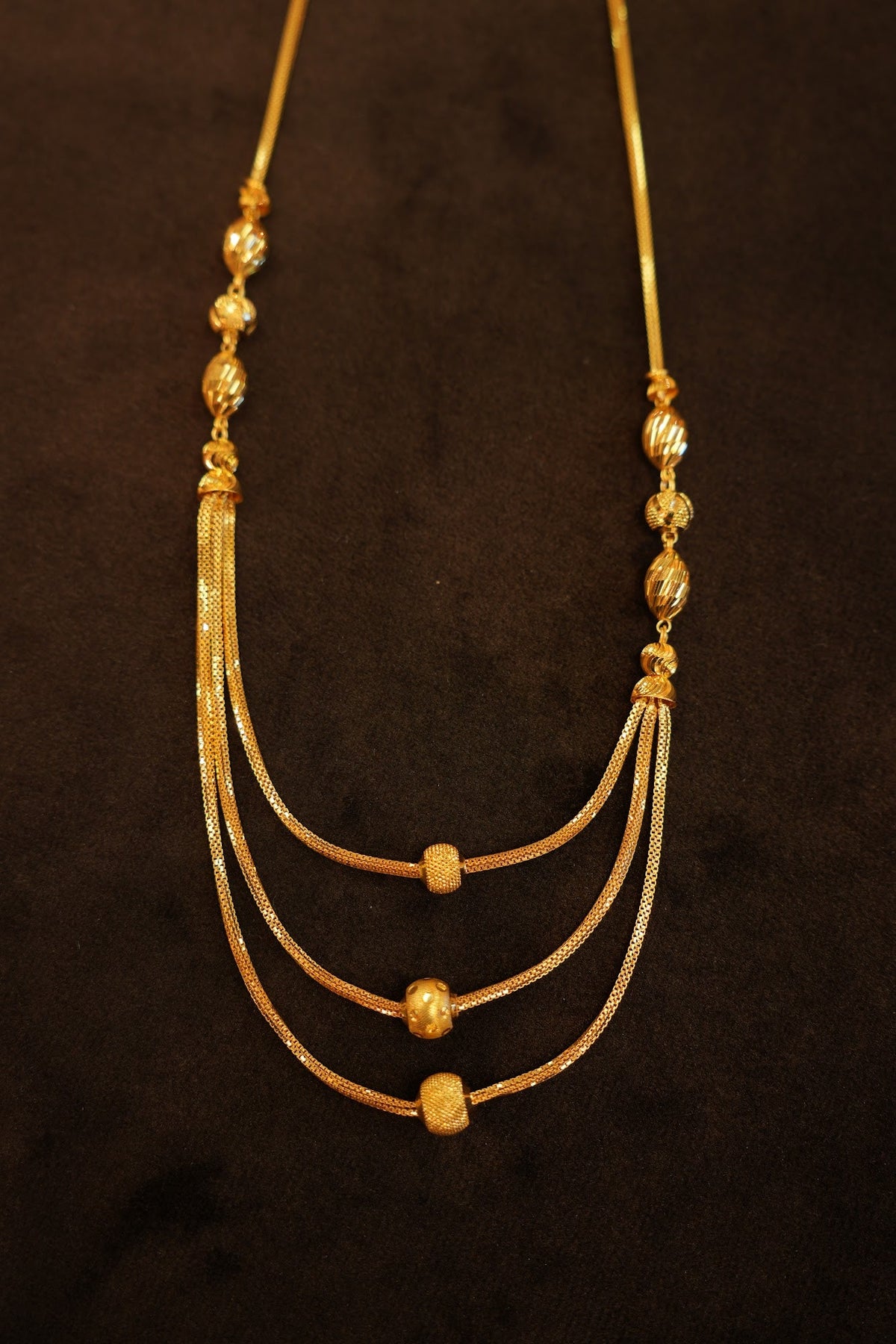 22K Gold Three-Strand Beaded Layered Chain