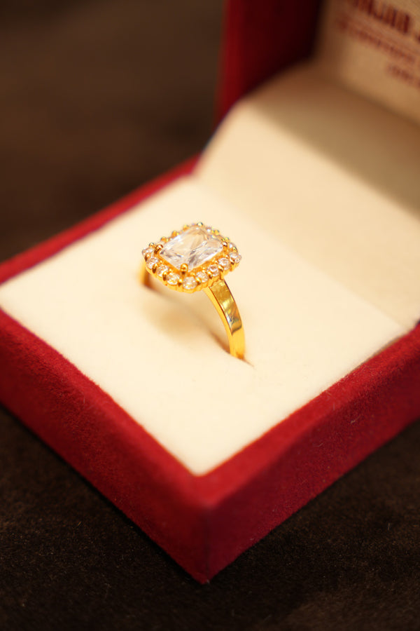 22K Gold Square-Cut Halo Ring