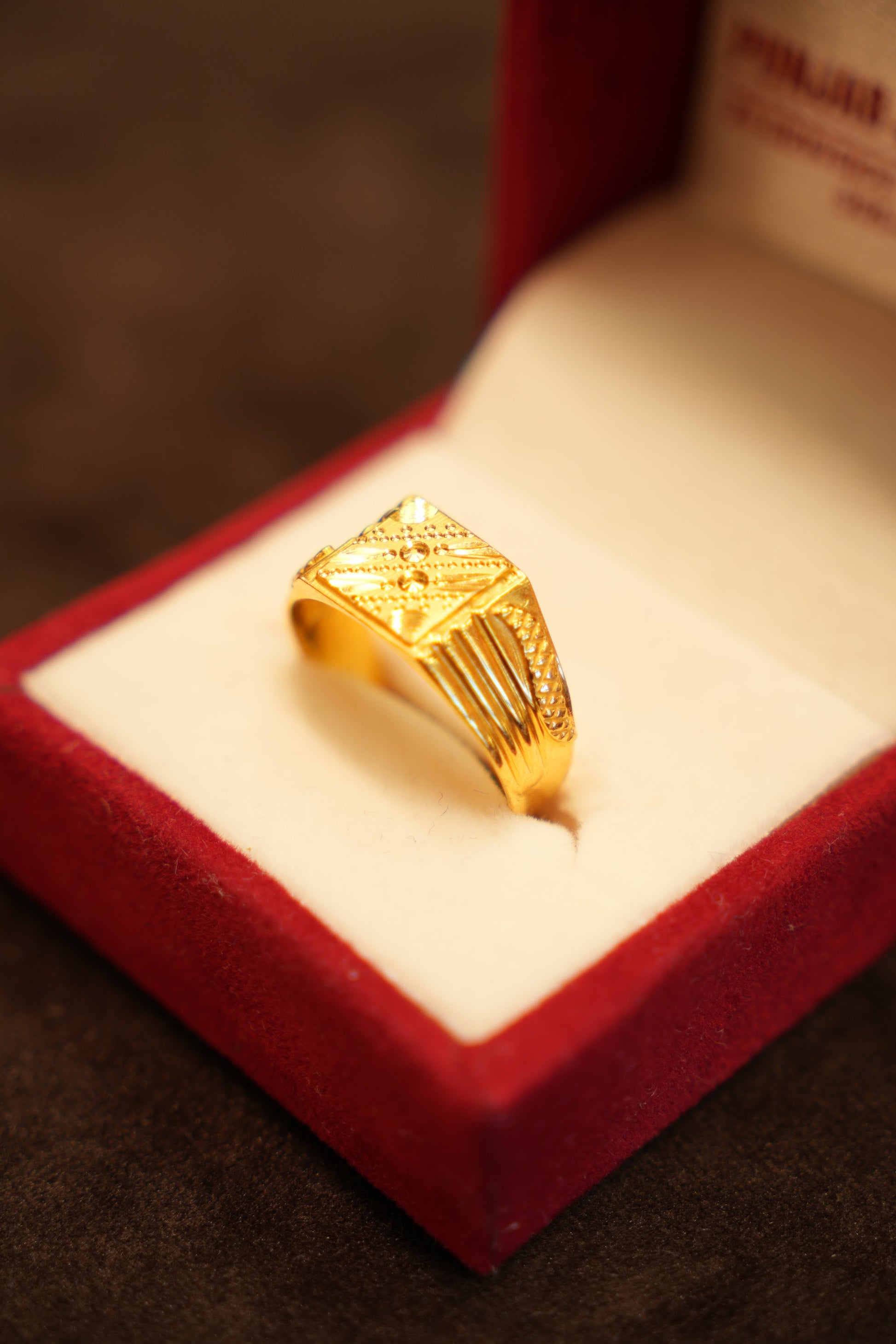 22K Gold Petite Etched Signet Ring