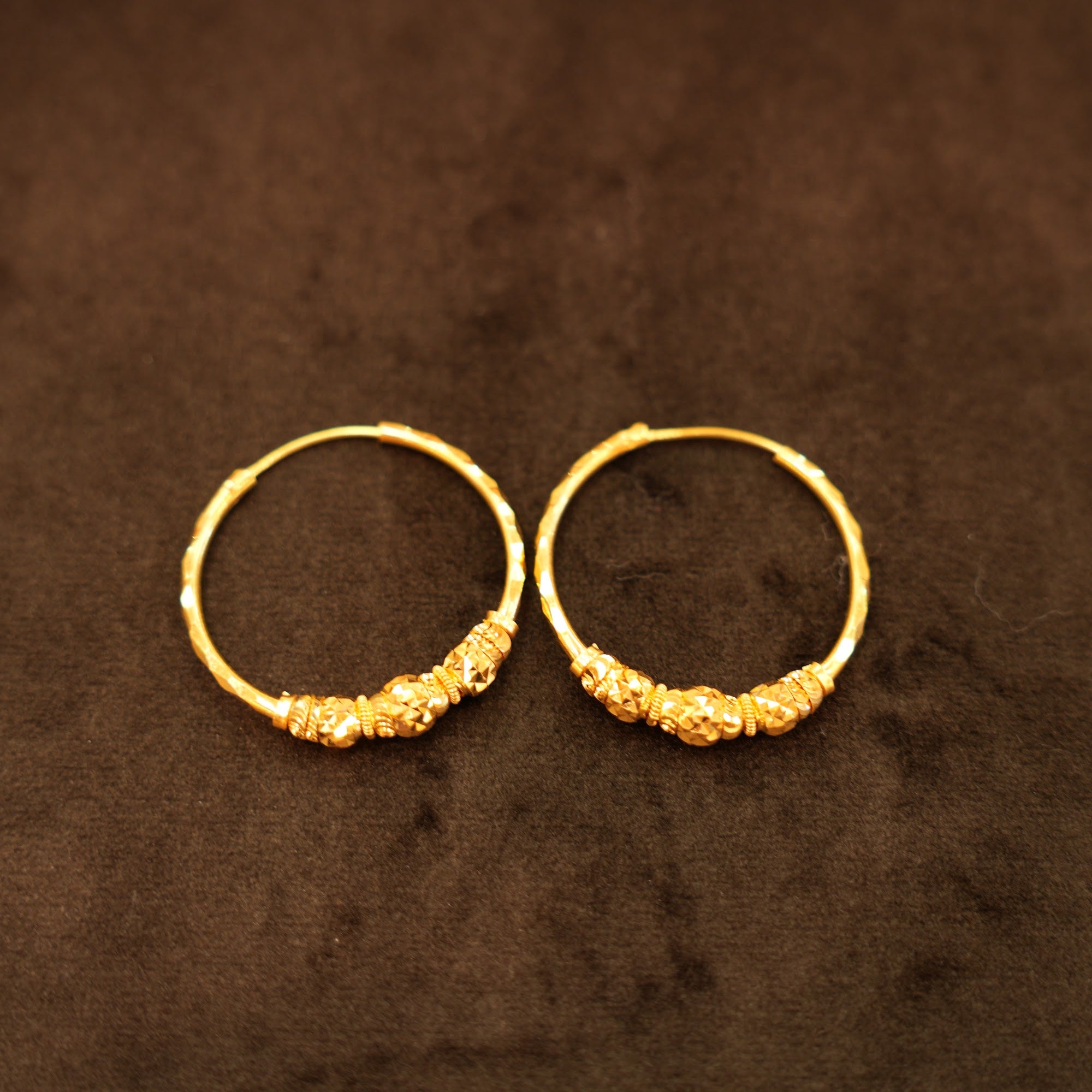 22K Gold Star-Cut Bead Cluster Hoop Earrings