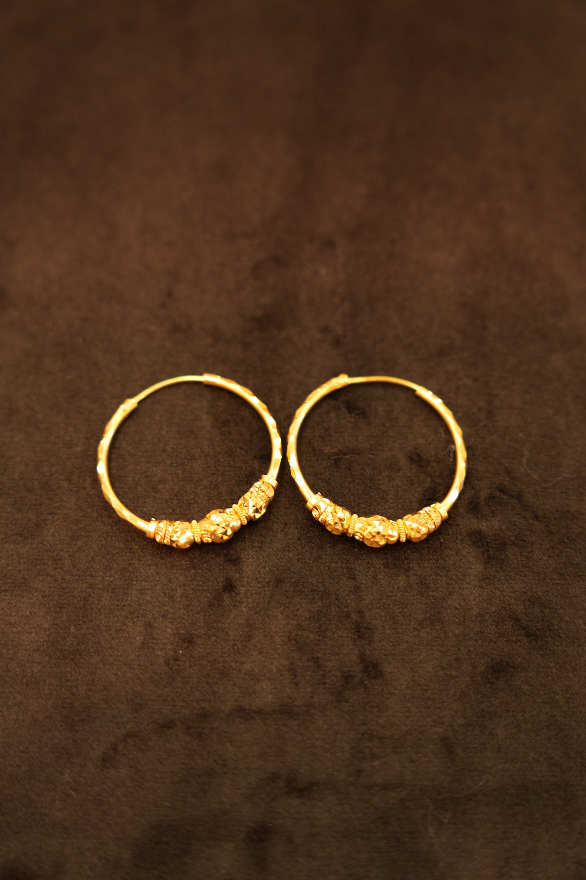 22K Gold Star-Cut Bead Cluster Hoop Earrings