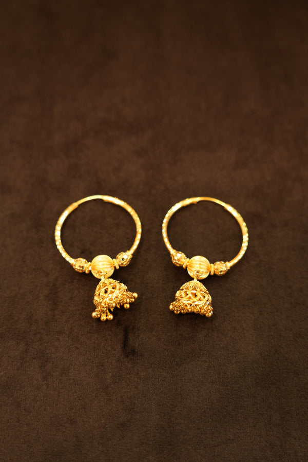 22K Gold Bead & Mesh Jhumka Hoop Earrings