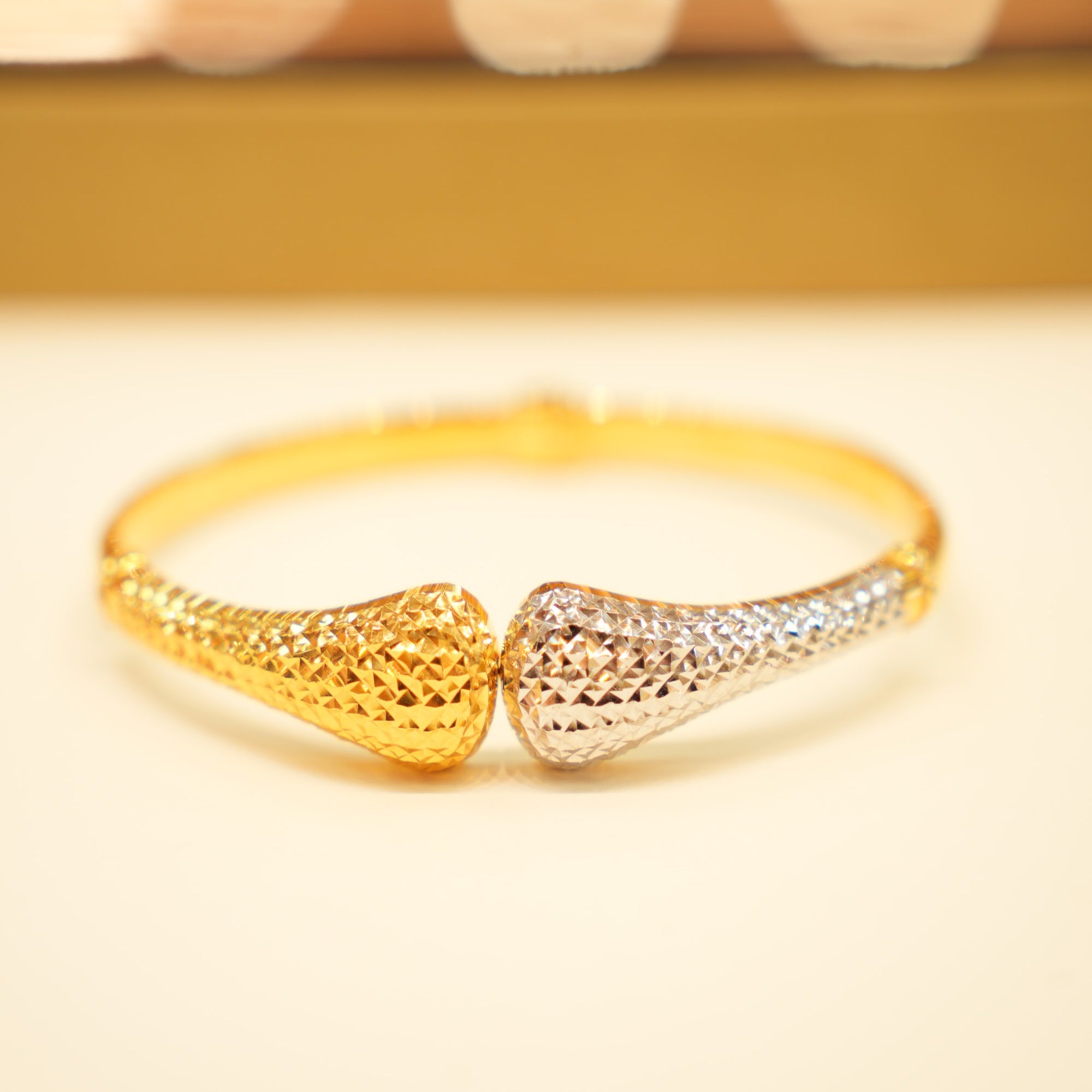 22K Gold Two-Tone Teardrop Bangle Bracelet