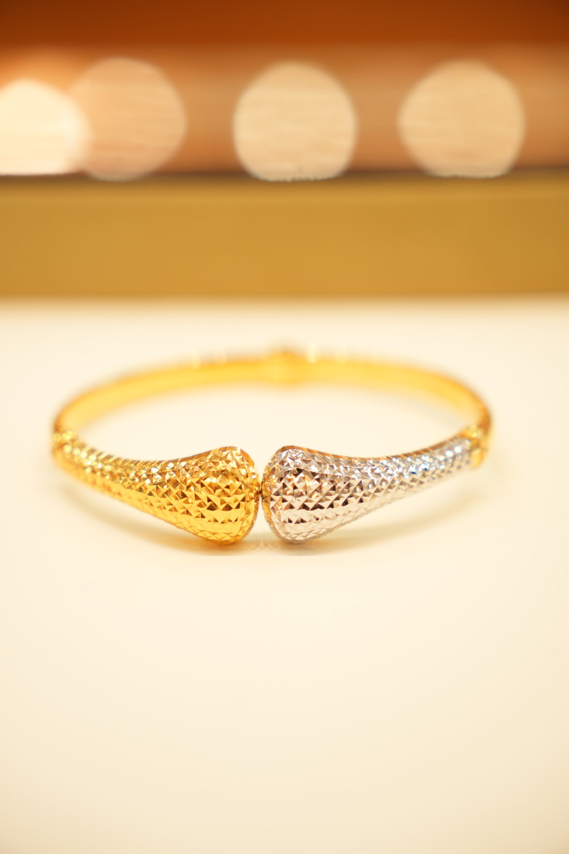 22K Gold Two-Tone Teardrop Bangle Bracelet