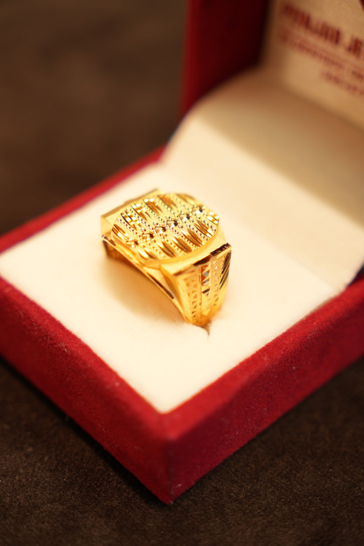 22K Gold Feathered Row Dome Ring