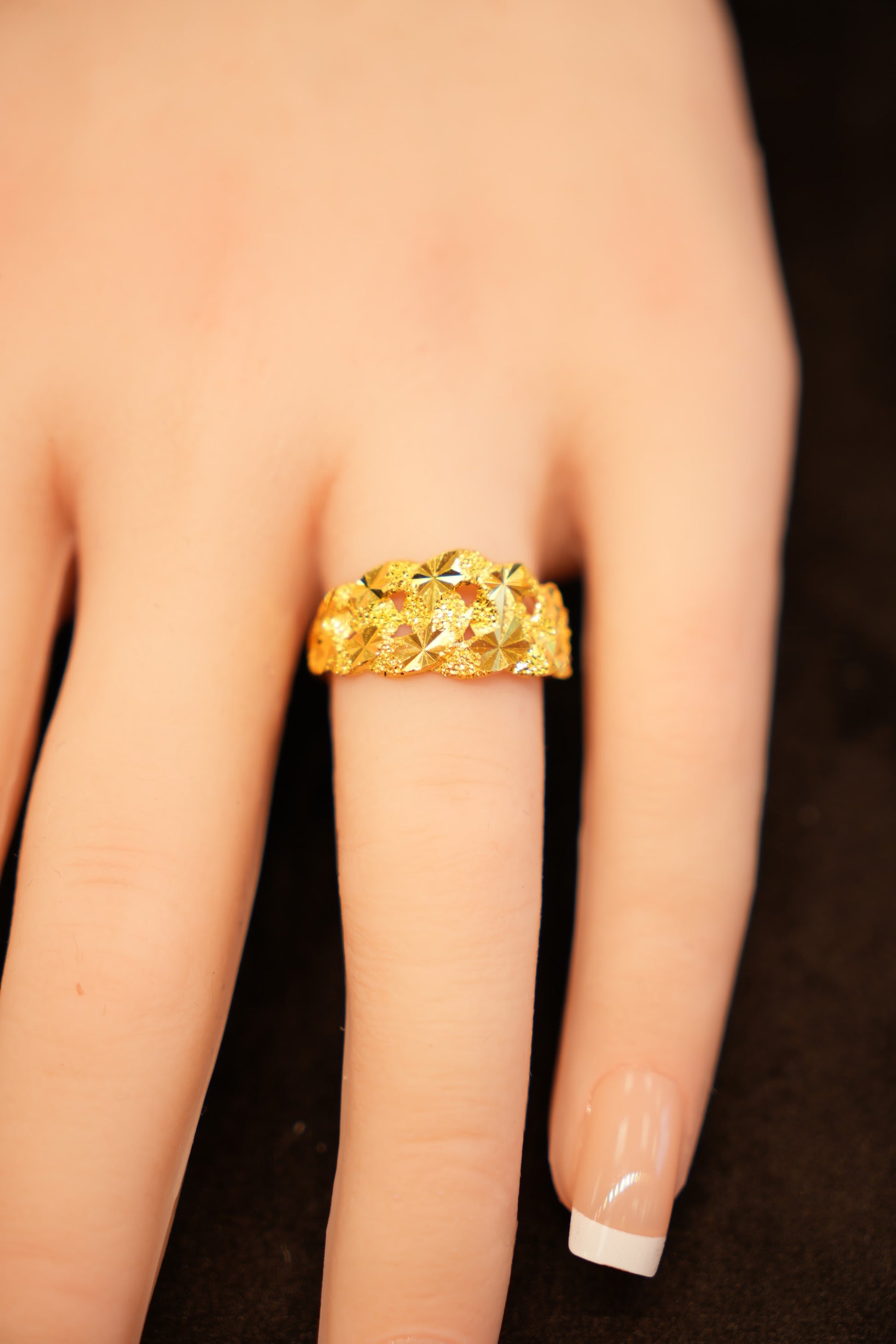 22K Gold Textured Star-Cut Dome Ring