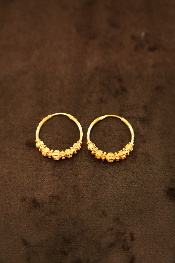 22K Gold Cube Bead Hoop Earrings