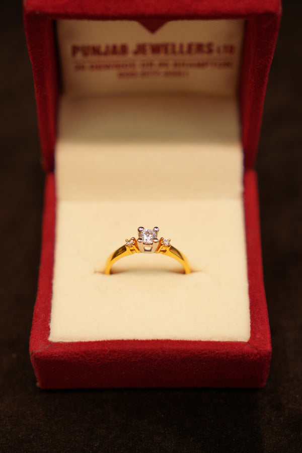 22K Gold Three-Stone Solitaire Ring