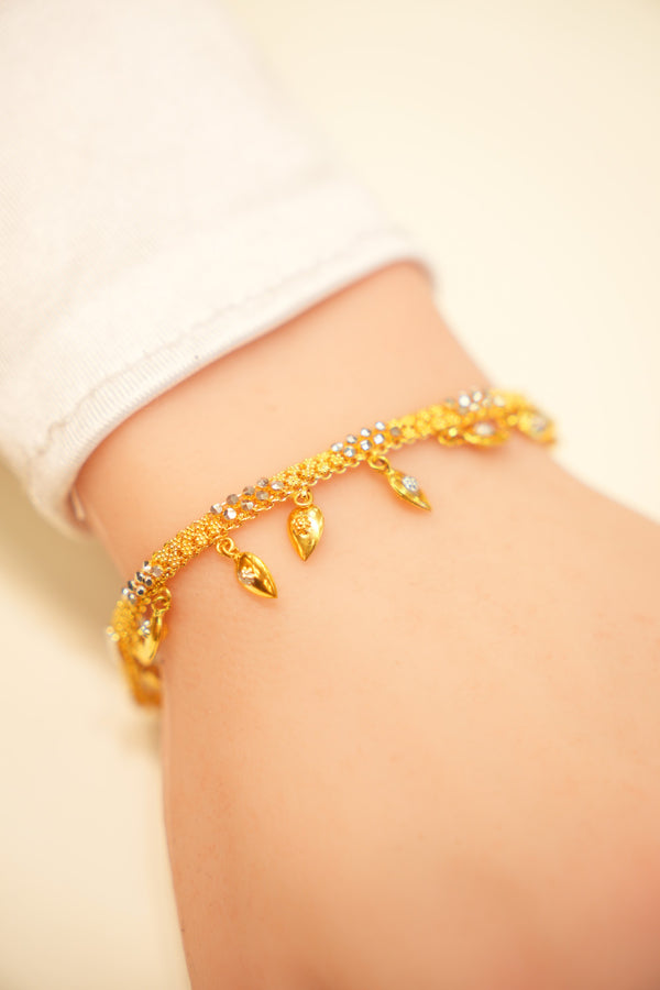22K Gold Leaf Drop Pavé Bracelet