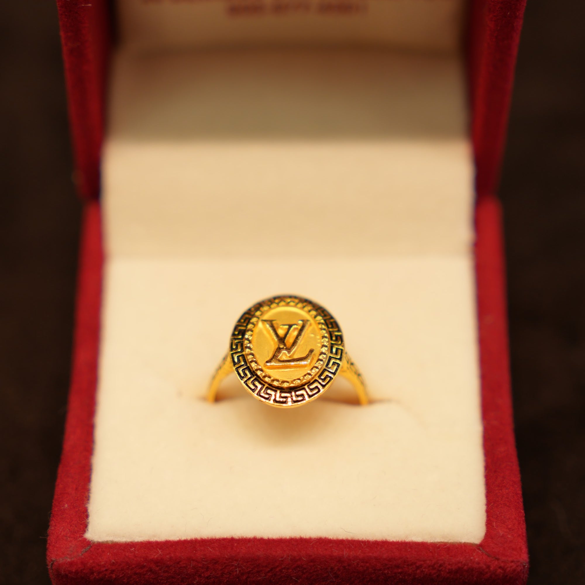 22K Gold Greek Key Medallion Signet Ring