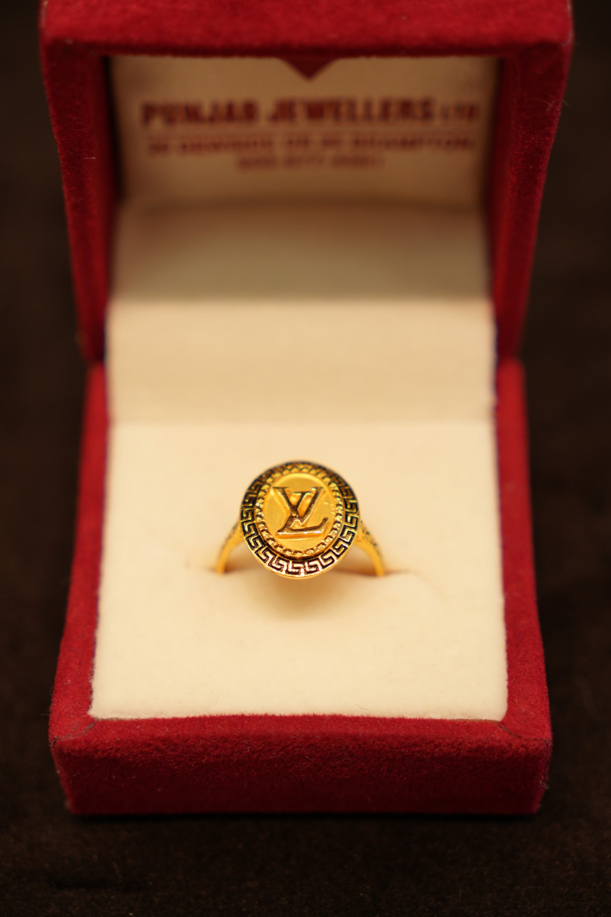 22K Gold Greek Key Medallion Signet Ring
