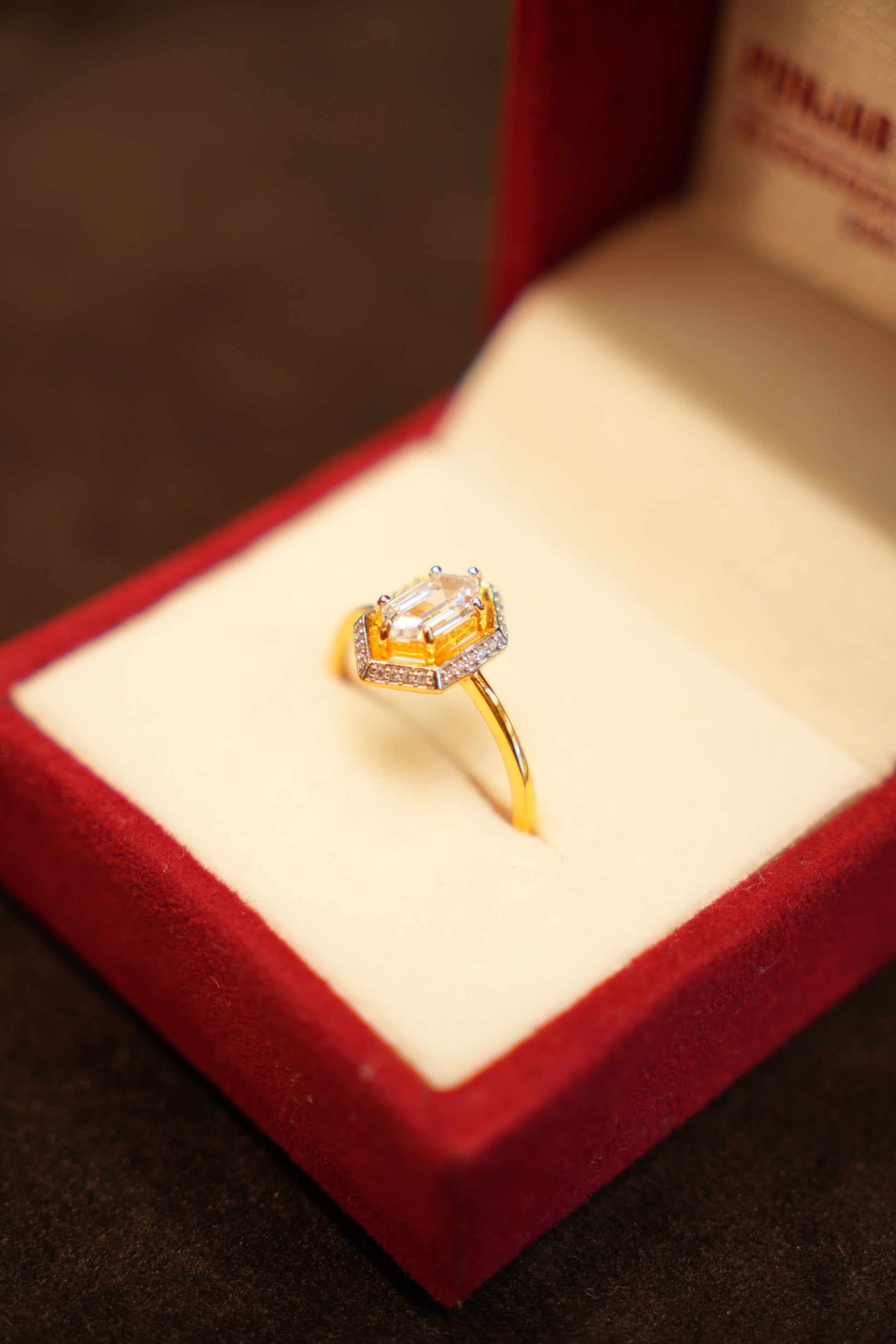 22K Gold Hexagon Halo Ring